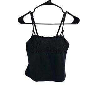 Vassarette Floral Lace Trim Camisole Black Sz Medium/38 Sleeveless Bow Intimate
